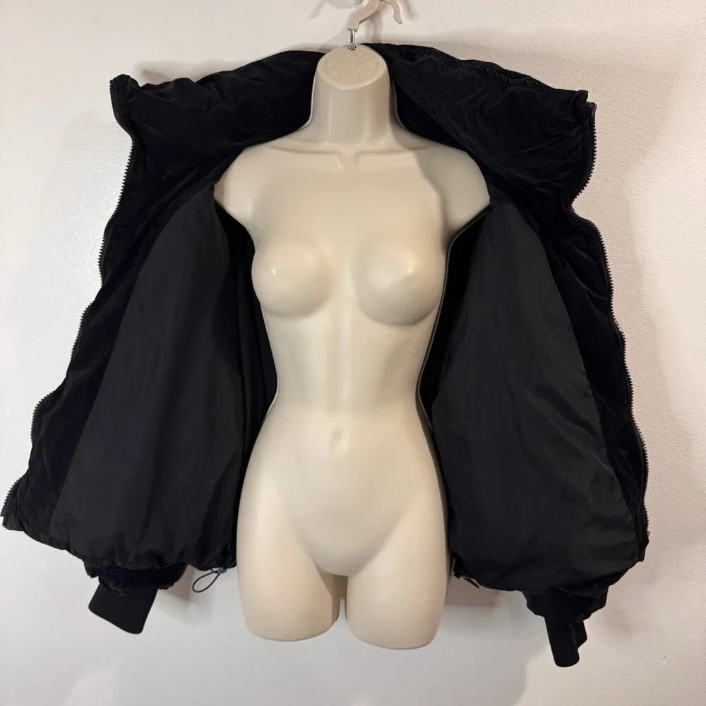 Zara Puffer Coat Jacket Womens M Black Quilted Wax Crop Oversized Winter - Picture 8 of 12